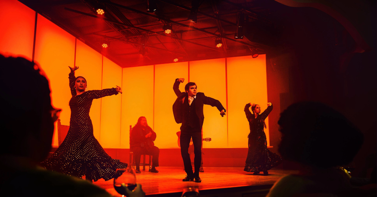 Some people watch a Tablao Flamenco performance.
