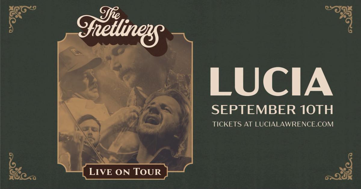 Event flyer for The Fretliners at Lucia in Lawrence, Kansas