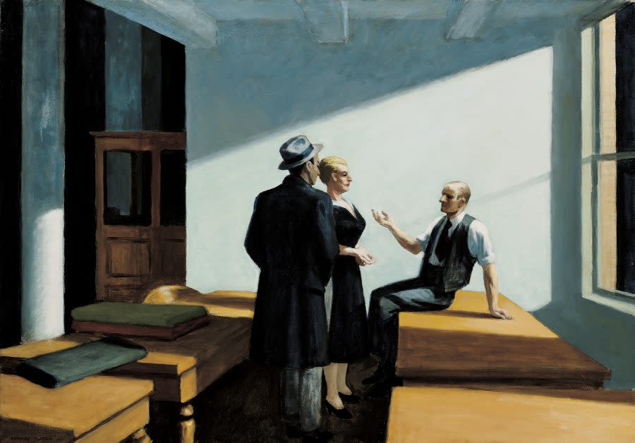 A photo of the Conference at Night painting on display at Wichita Art Museum