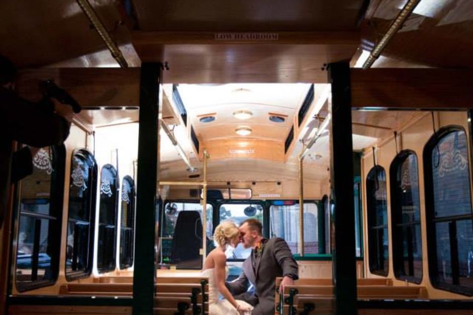 Couple inside of trolley