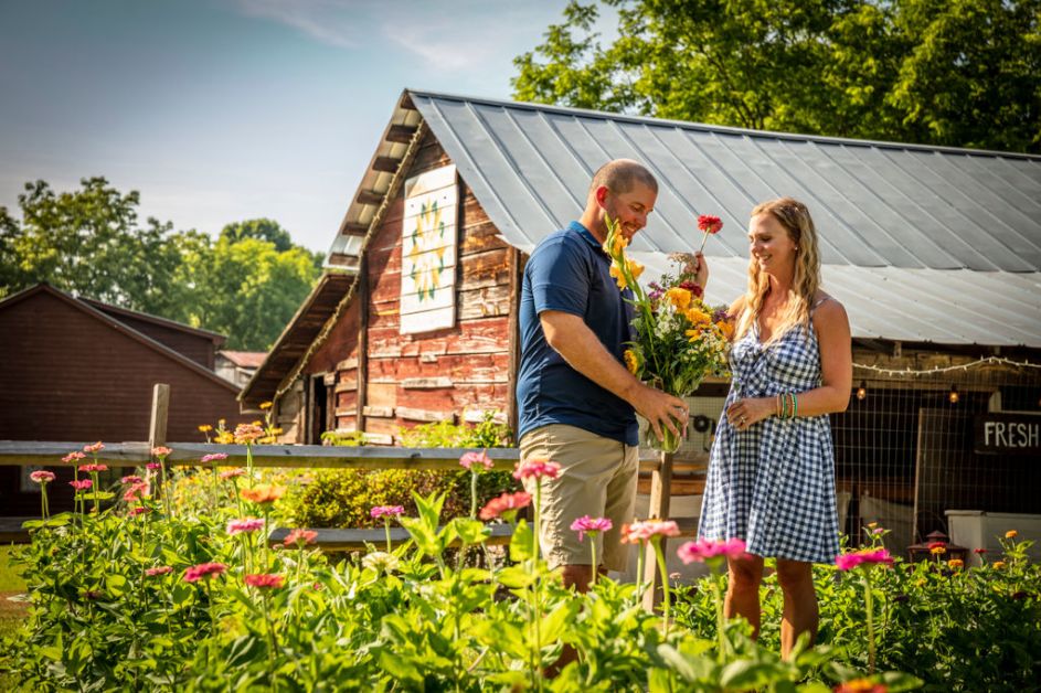 Couple in flower field