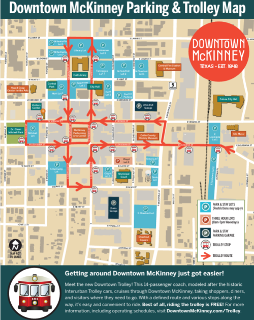 Downtown McKinney Parking & trolley map