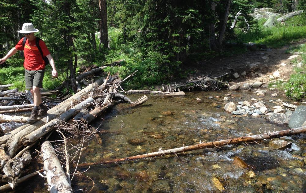 crossing the elk rive on the Gilpin Lake hike