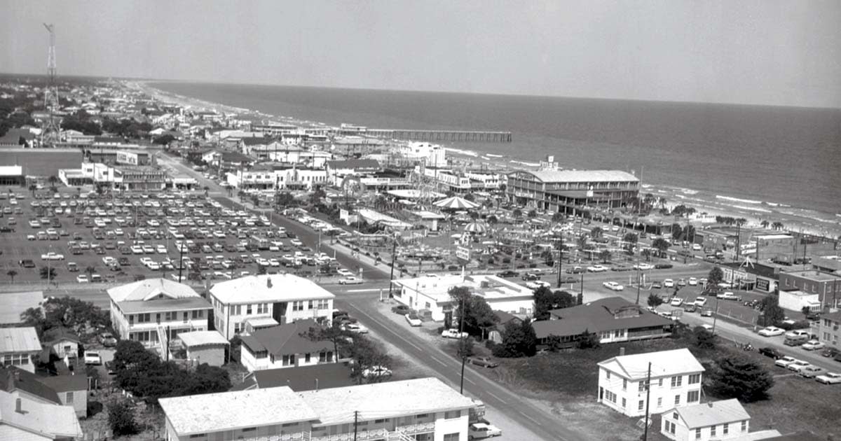 Myrtle Beach, South Carolina vintage aerial of coast including Pavilion