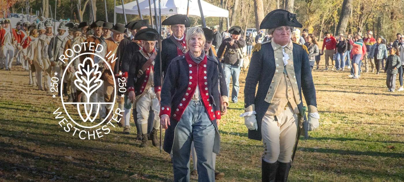 Connie and George Washington marching at the front of the parade