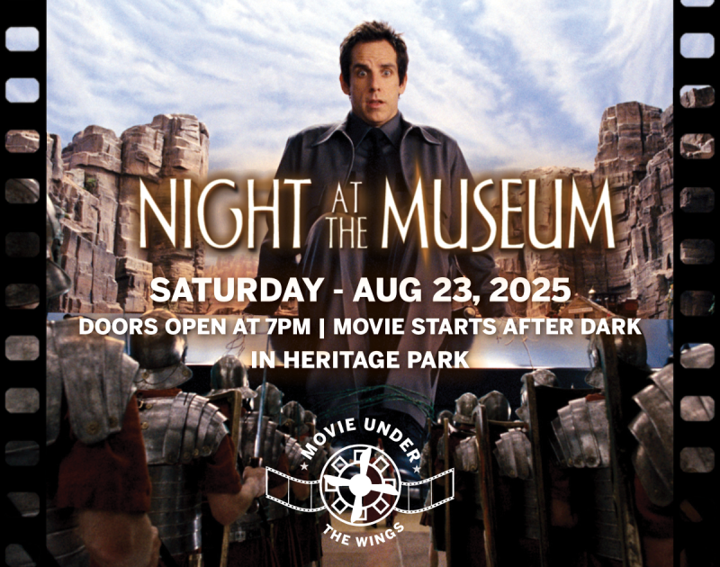 A graphic promoting the 2025 Movie Under the Wings event at the National Museum of Nuclear Science and History.