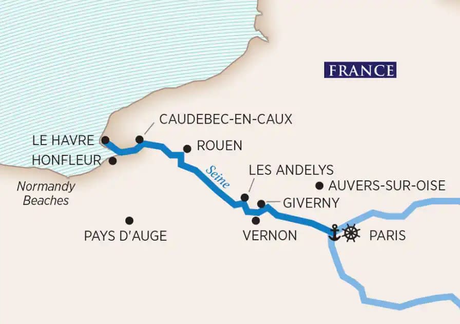Paris & Normandy River Cruise Map