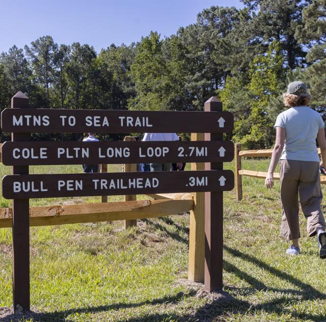 Bentonville Bull Pen Trail Signage with Hiker
