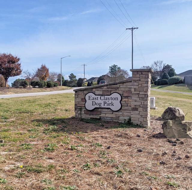 East Clayton Dog Park sign