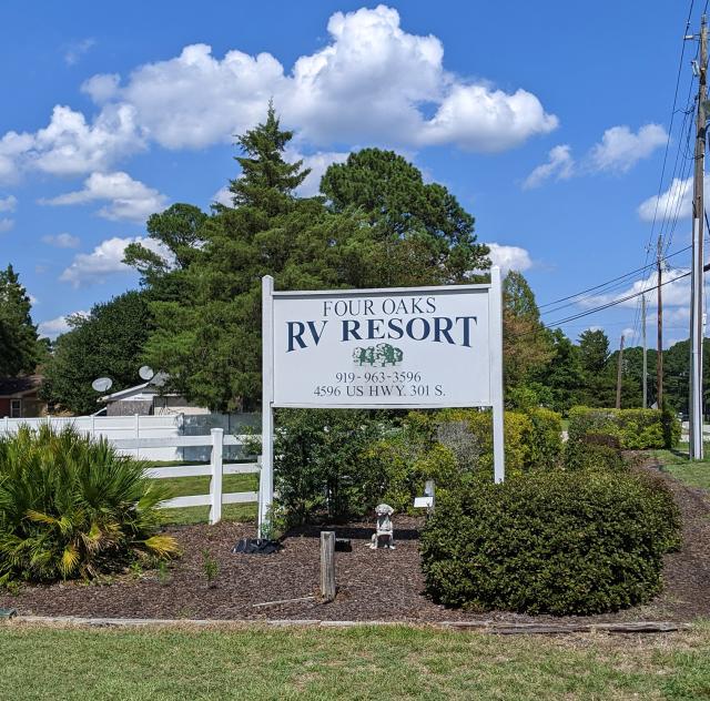 Four Oaks RV Resort sign