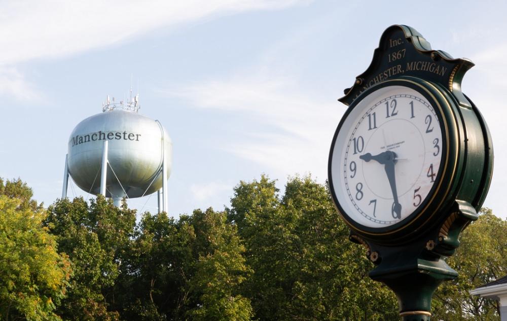 View of manchester water tower and clock
