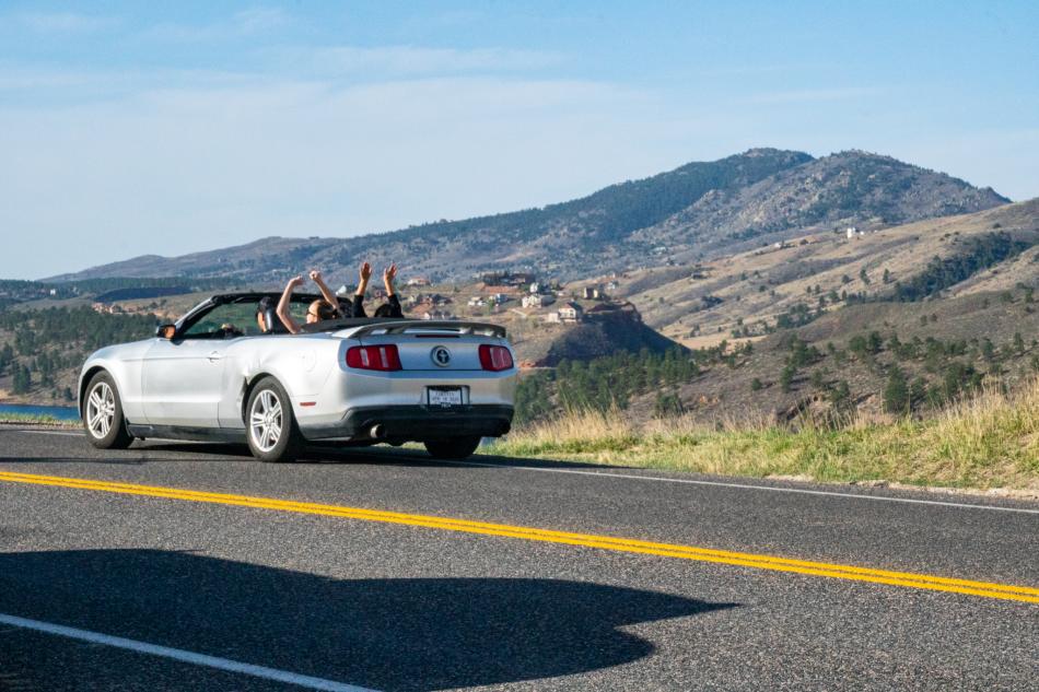 Road tripping in a Mustang.