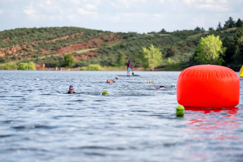 A triathlon athlete training in Horsetooth Reservoir.