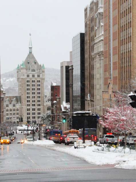 Downtown Albany in snow