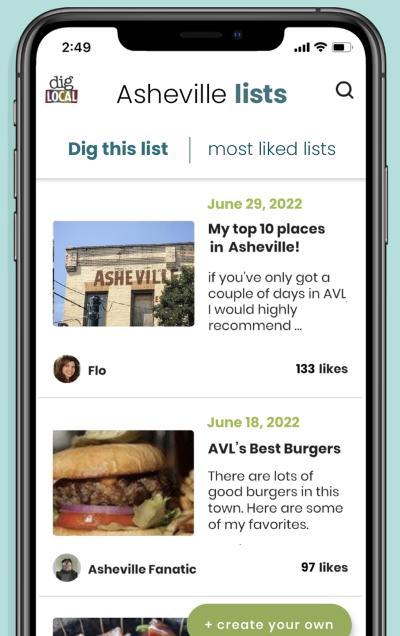 Screen shot of Dig Local app viewed on a phone