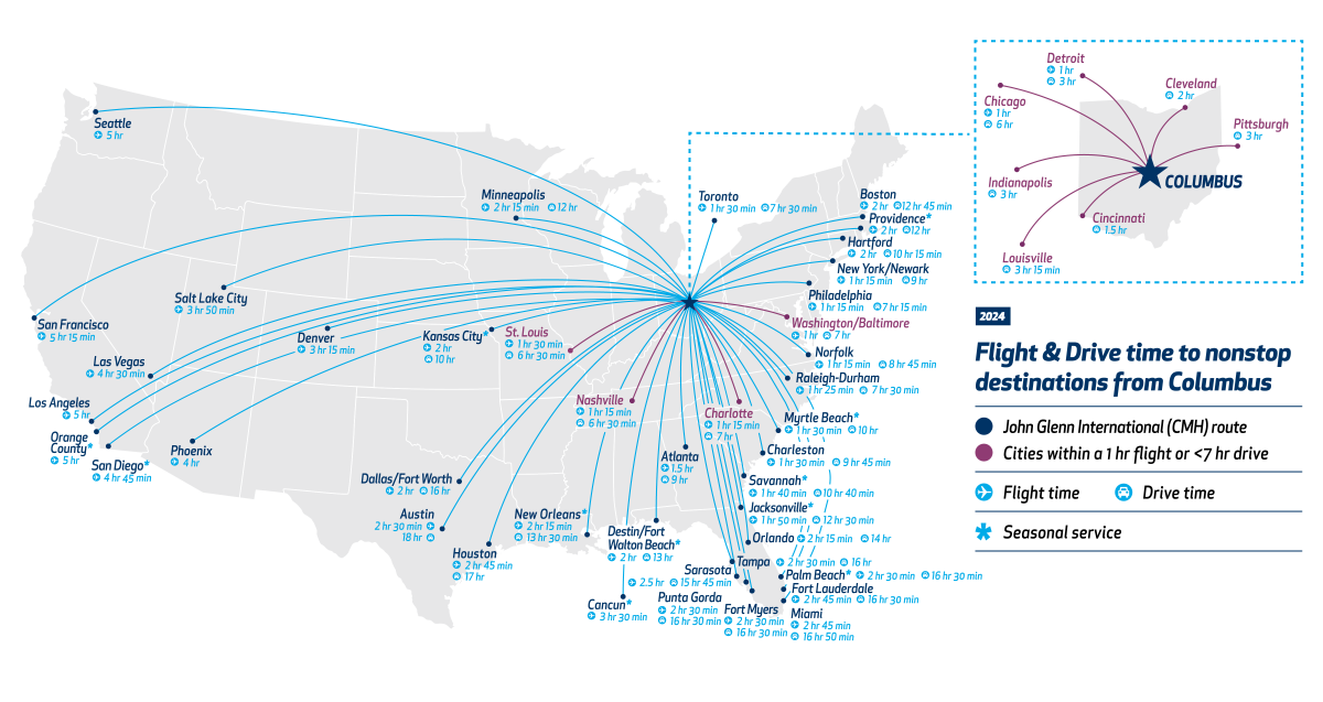 Columbus Flight-Drive Map - 2024