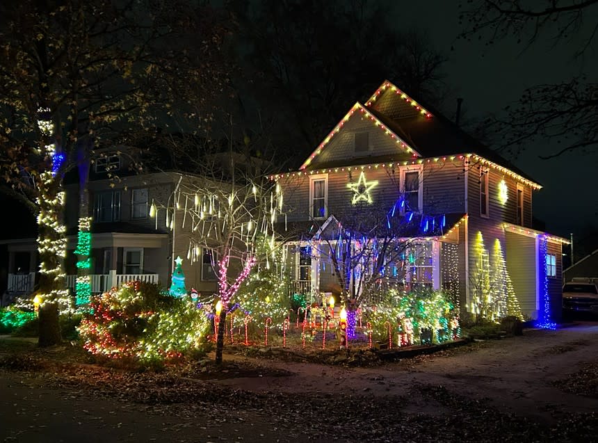 Christmas lights illuminate a home on Wellington Place in Wichita.