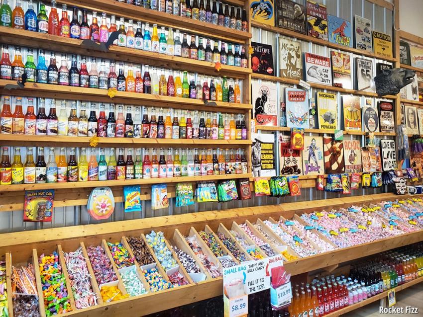 Rocket Fizz candy and soda display