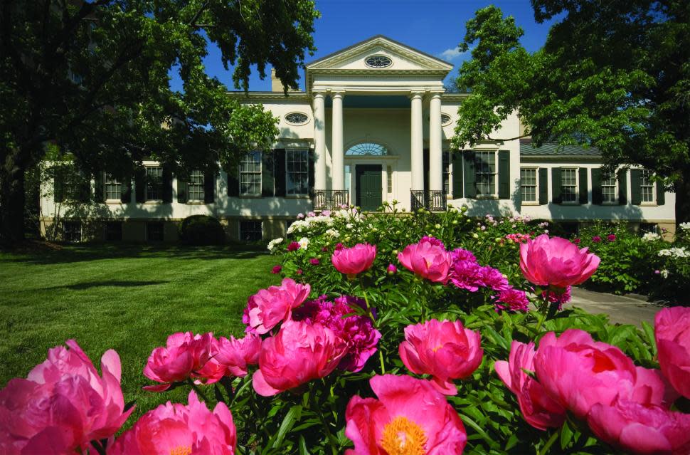 Pink peonies in front of the Taft Museum of Art (photo: Taft Museum of Art)