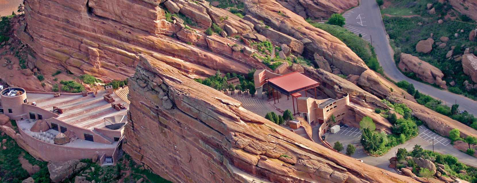 Aerial view of Red Rocks Park & Amphitheater