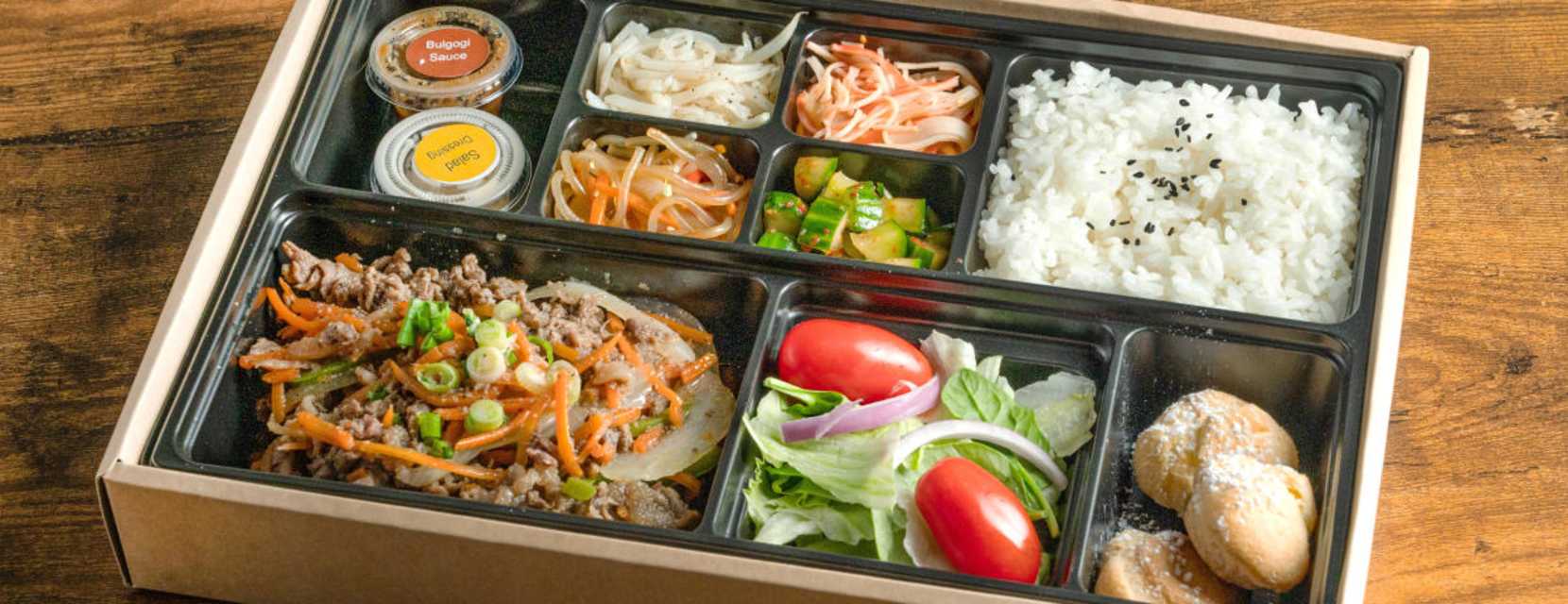 A bento box at Ogo Korean BBQ & Sushi Pronto in Denver, Colorado.