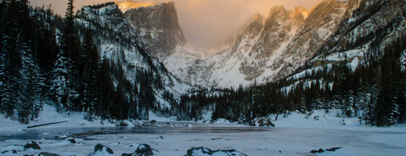 Snow-covered mountains at Rocky Mountain National Park in Winter