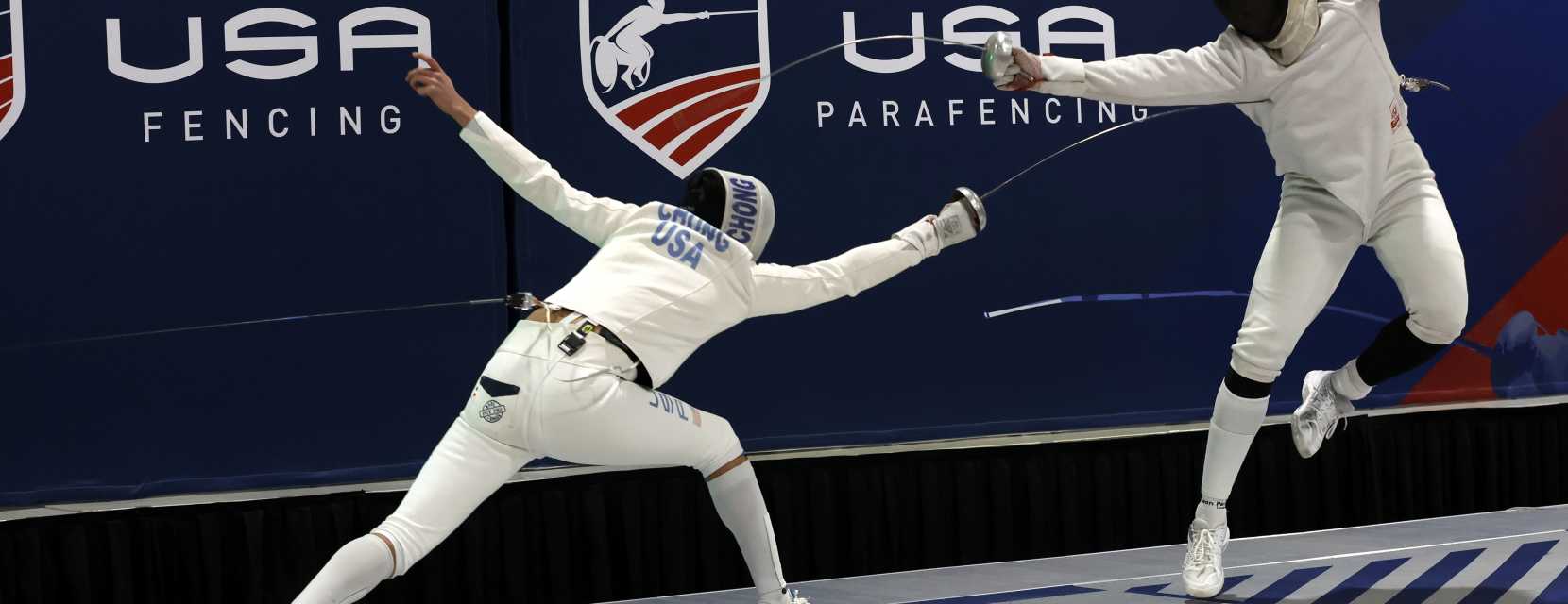 Two athletes compete at the USA Fencing Junior Olympics