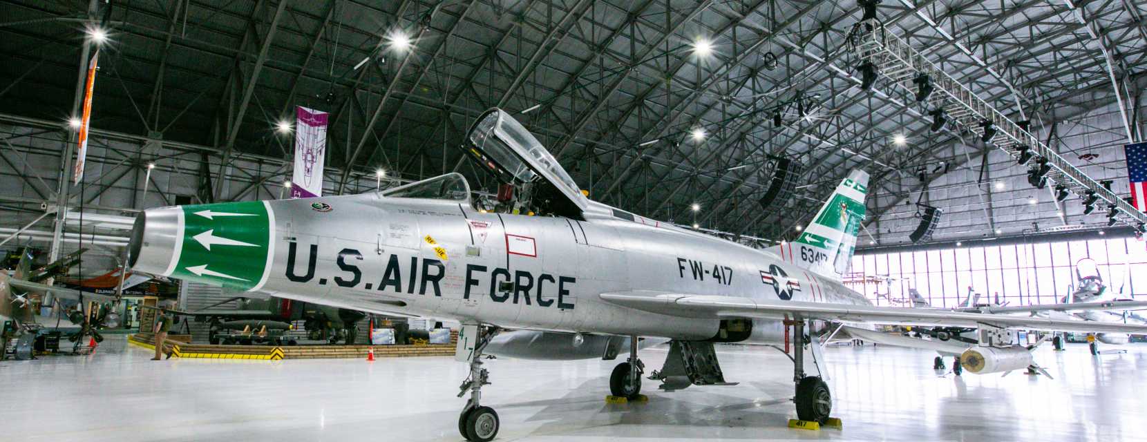 An Air Force fighter jet at the Wings Over the Rockies Air & Space Museum.