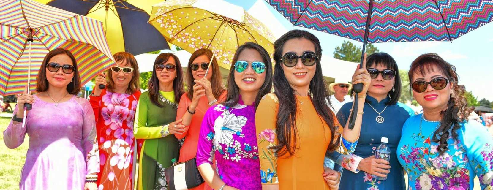 A group of women attendees at the Dragon Boat Festival in Denver, Colorado