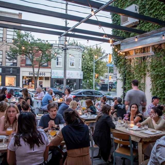 The patio at Bellwoods Brewery in summer on Ossington Street