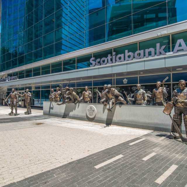 Hockey player statues outside of Scotiabank Arena in Toronto