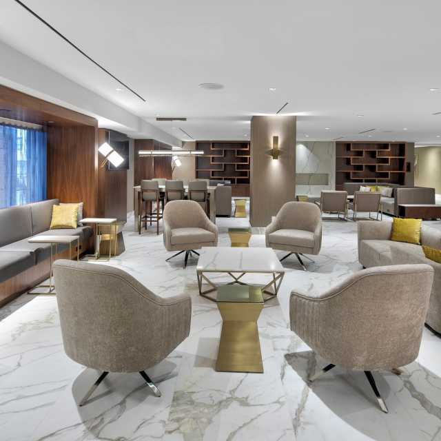 Seating inside the lobby of the Crowne Plaza Toronto Airport Hotel
