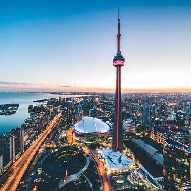The Toronto city skyline at dusk