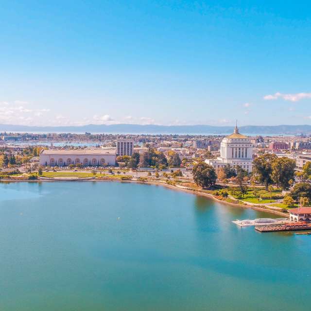 Aerial View Of The Lake Merritt Neighborhood In Oakland, CA