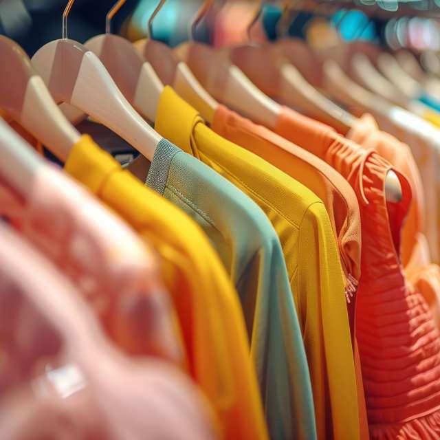 Clothes on a rack ready for a fashion show