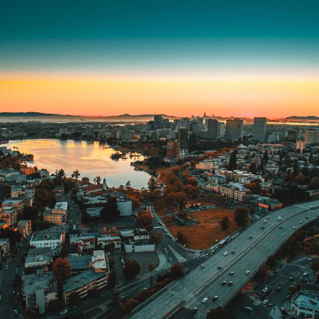 Sunset over Lake Merritt in Oakland California