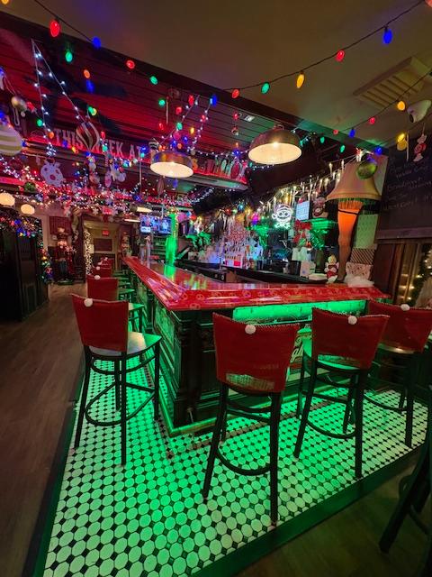 The Sleigh Bar at Klondike Kate's in Newark, Delaware, decorated for the holidays.