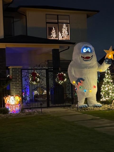 Lights and a big bumble decorate a home on N. Estancia in Wichita