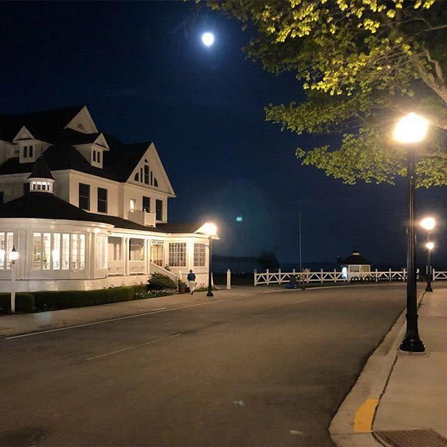 Large House with All its Lights On During Night on Mackinac Island