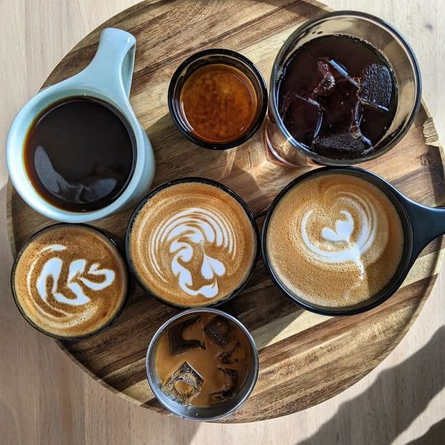 Tray of coffee drinks