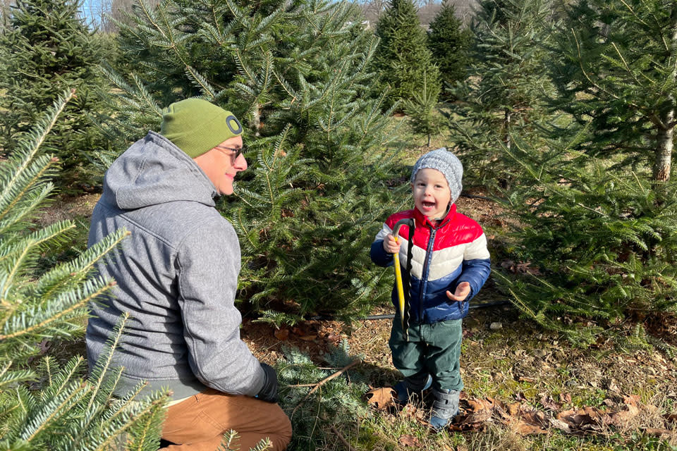 Father son duo at Christmas Tree farm scouting