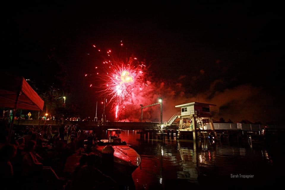 Fireworks in the sky over the Tchefuncte River during Madisonville Old Fashioned 4th of July