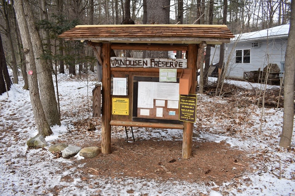 Van Dusen Preserve welcome sign in winter