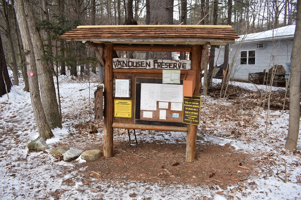 Van Dusen Preserve welcome sign in winter