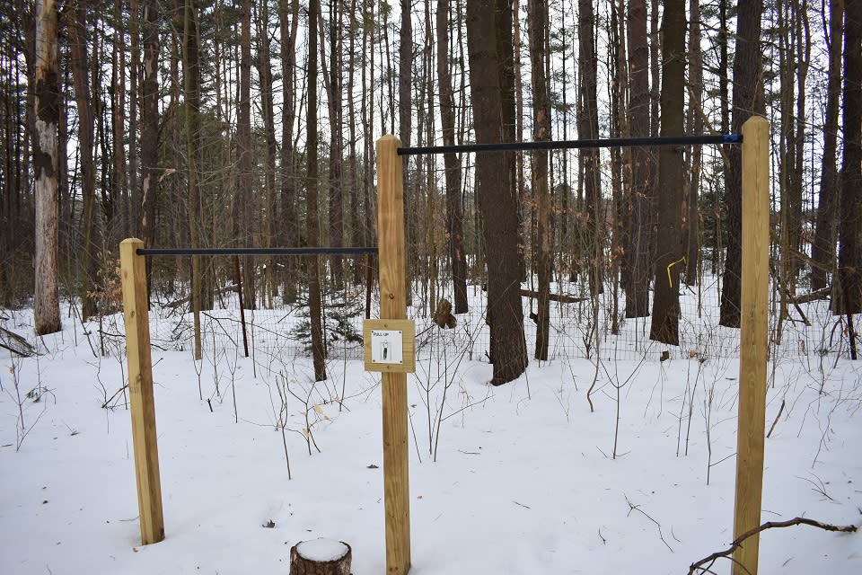 Workout equipment at the Chester Creek Trails in winter