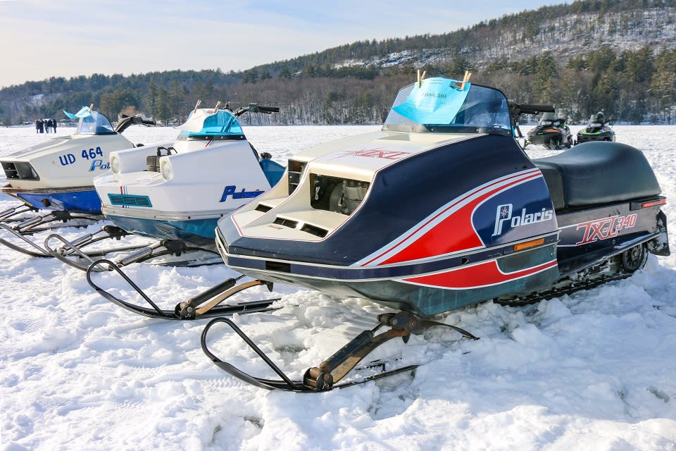Vintage snowmobiles at the Brant Lake Winter Carnival