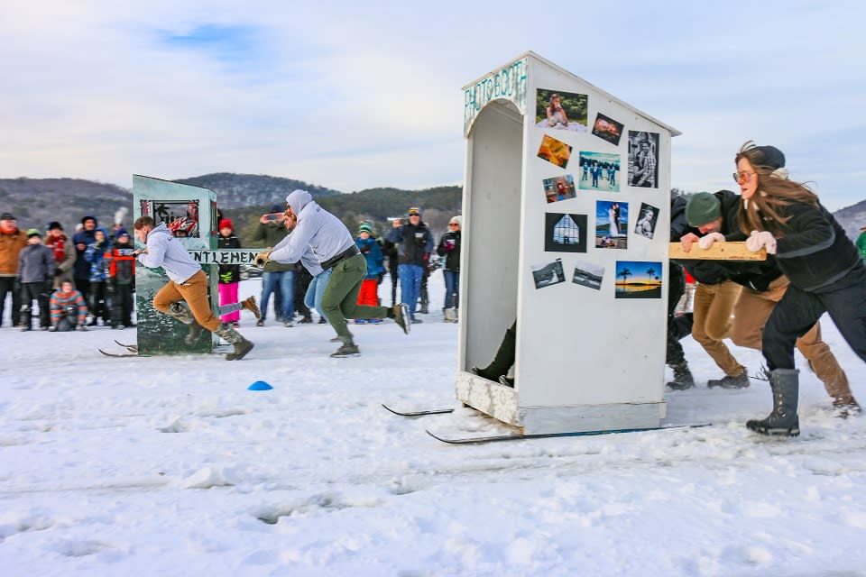 Outhouse races at the Brant Lake Winter Carnival