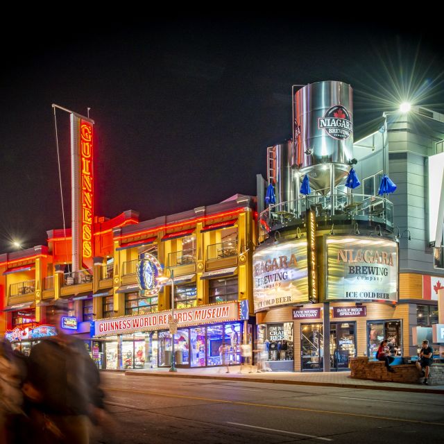 The bars, museums and shops of Niagara's Clifton Hill at night