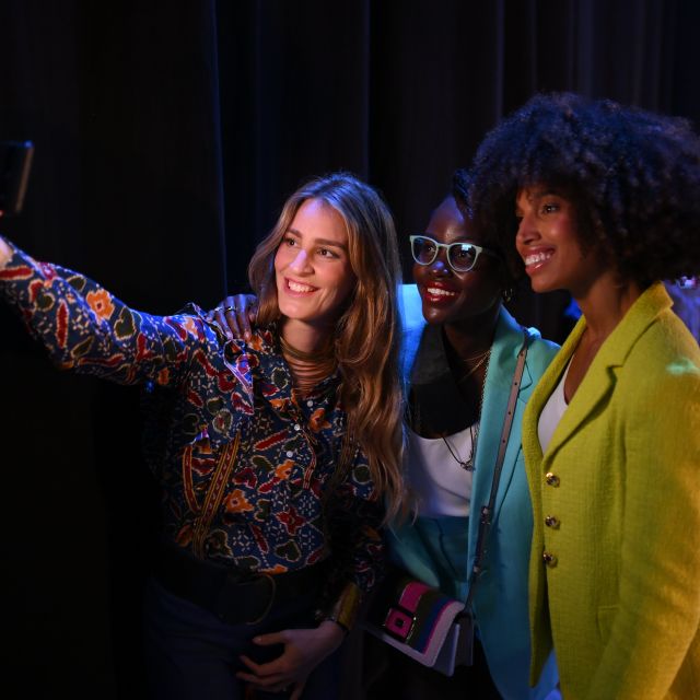 Lucrezia Bisignani, Co-founder & CEO, Kukua takes a selfie Actor, Lupita Nyong'o, and Vanessa Ford, Co-founder & Chief Operating Officer, Kukua during the opening night of Collision 2022