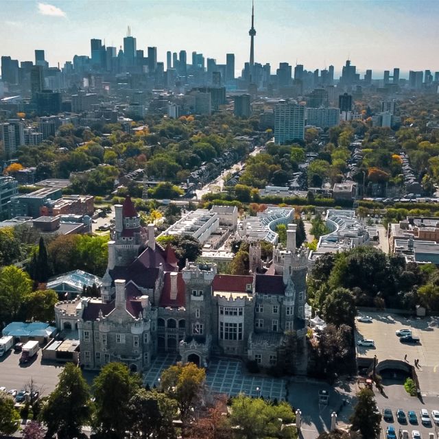 An arial view of Casa Loma and surrounding buildings in the city.